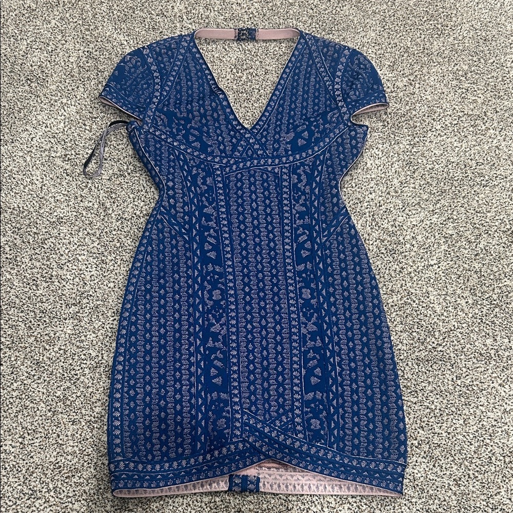Herve Leger blue pink bandage dress